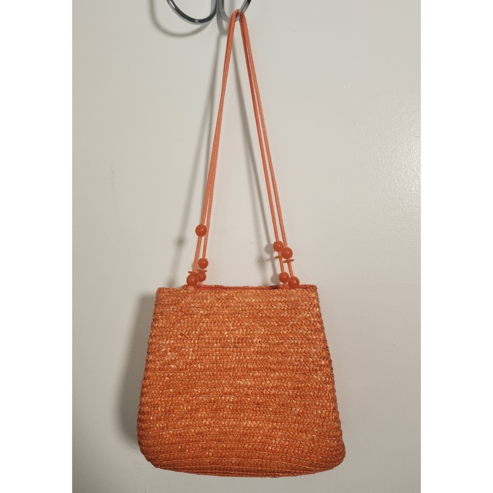 Madison Studio Orange Wheat Straw Summer Beach Bucket Bag Vacation Resortwear